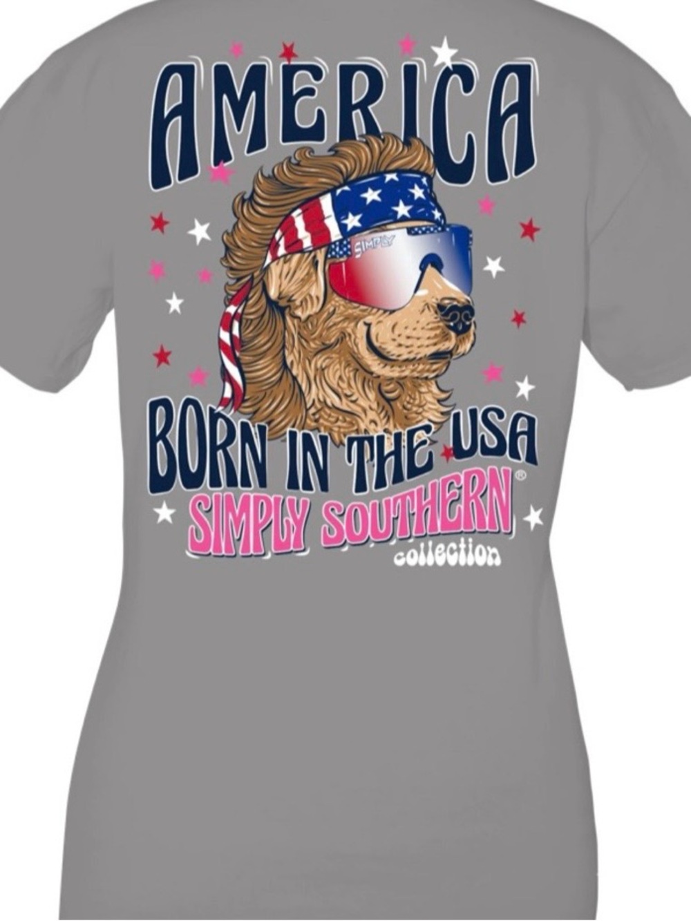 NWT Simply Southern Grey Tee with Patriotic Dog Graphic America